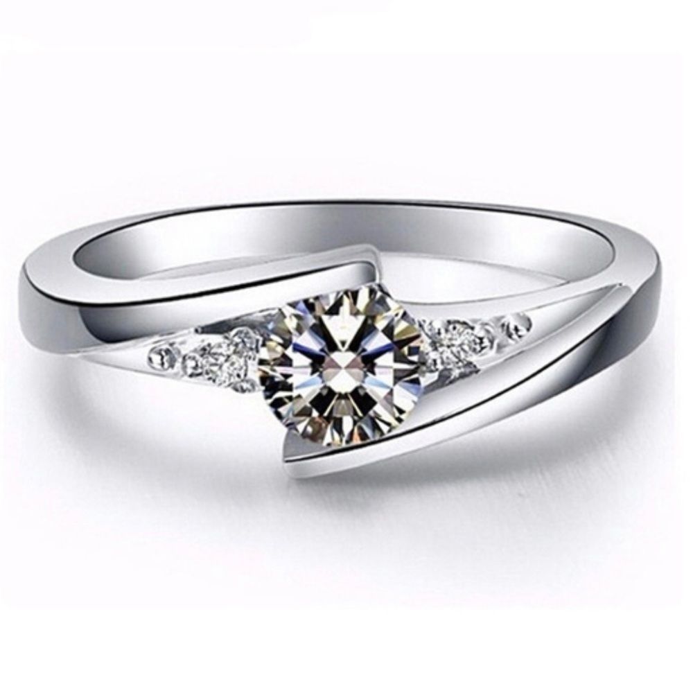 White Sapphire Silver Toned Engagement Ring